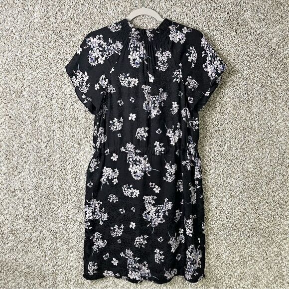 Rebecca Taylor Dress Womens 0 Black & Purple Floral Print 100% Silk Short Sleeve - Picture 4 of 7